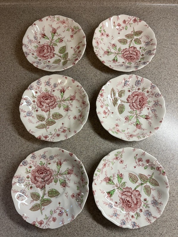 6 Johnson Brothers Bros 5  5/8”  Rose Chintz Pink Saucers England