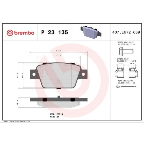 Plaquettes de frein Brembo P23135 pour un freinage Fiat silencieux