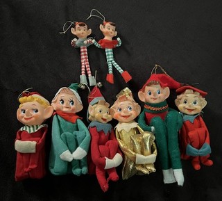 Vintage Lot (8) Christmas Pixies Elves Gnomes Knee Huggers Shelf Sitters MCM