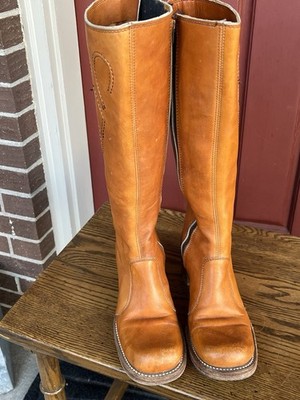 Vtg 70s Frye Campus Boots Women 7 B Distressed Square Toe Zip