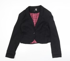 H&M Women’s Black Cropped Blazer Jacket Size 10 Notch Lapel Workwear