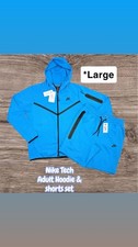 Nike Men's Aqua Blue Tech Fleece Hoodie Shorts Set Size Large