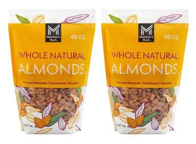2 pack - Member's Mark Whole Natural Almonds, 48 oz. FREE shipping