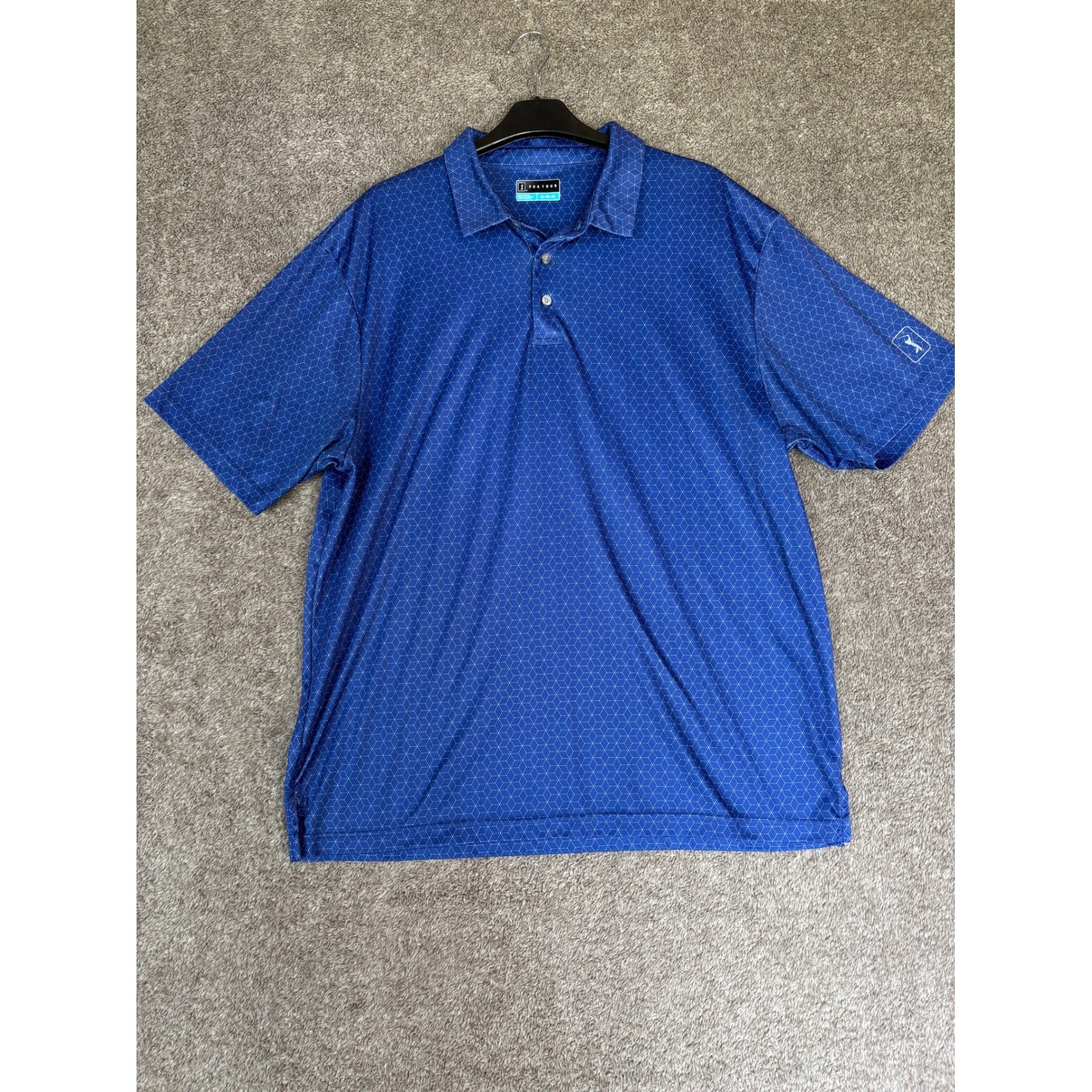 PGA Tour XL Mens Blue Geometric Short Sleeve Golf Polo Shirt