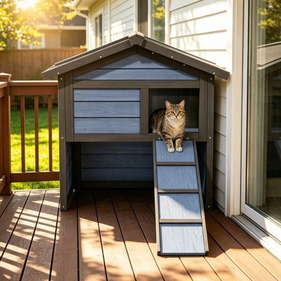#ad Cooling Outdoor Cat House Insulated Cat Shelter with Escape Window Blue $88.00