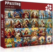 1000 Piece Jigsaw Puzzle for Adults, Christmas Stained Glass Life of Jesus Scene
