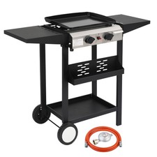 Gasgrill BBQ Grillwagen mit 2 Brennern Schrank Multifunktion Metall Schwarz