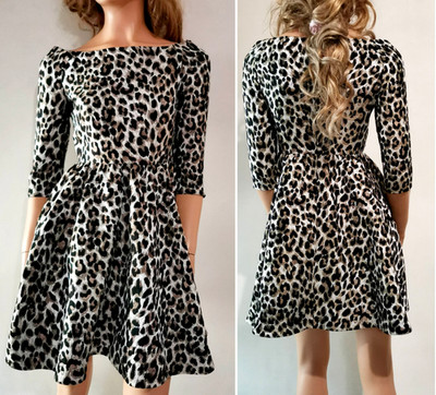 Dior Jacquard Brokat Leopardenmuster A-Linie ausgestellt Designer Kleid IT40