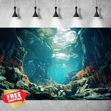 Under Sea Aquarium Background 24x12in Corals Rocks Moss Tropical