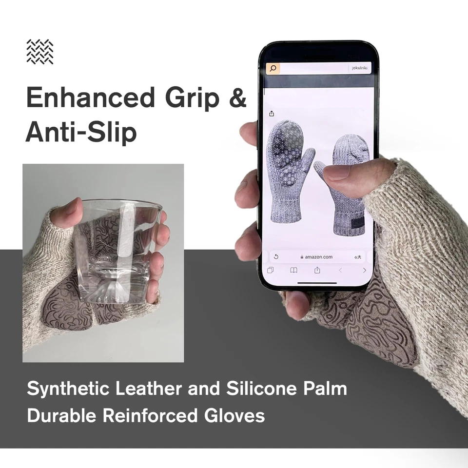 Men’s Ragg Wool Fingerless Gloves Thinsulate Lined Cold Weather Glove - Image 3 of 4