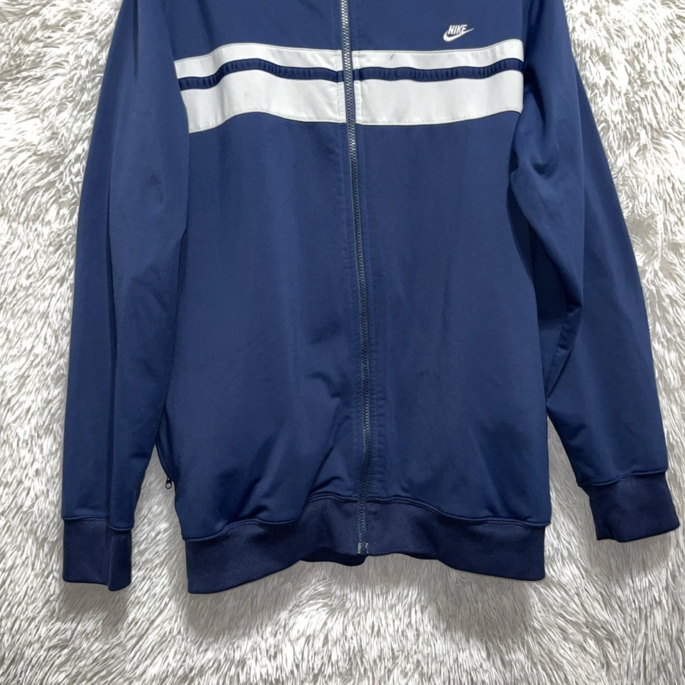 复古耐克田径夹克男式 XL 蓝色白色全拉链 Swoosh 标志口袋 — 第 4/4 张图片