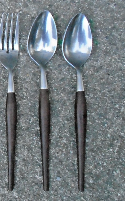 10 件套老式炉边餐具叉子和勺子棕色手柄不锈钢日本 — 第 4/4 张图片