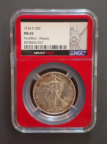 1934-D 50C Walking Liberty Half, NGC MS65 VaultBox Mosaic!! Super Rare !!