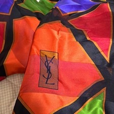 Yves Saint Laurent Silk Scarf Geometric Pattern 90x90 cm Retro Showa