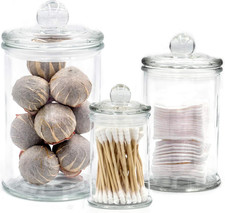 Mini Glass Apothecary Jars, Bathroom Storage Organizer Canisters for Cotton Swab