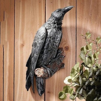 Artificial Raven Resin Statue Bird Crow Sculpture Outdoor Halloween Garden Decor