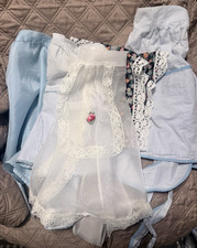 Vintage Handmade Apron Lot X5 Women  s Bib  Half Aprons Lace Floral Cottagecore