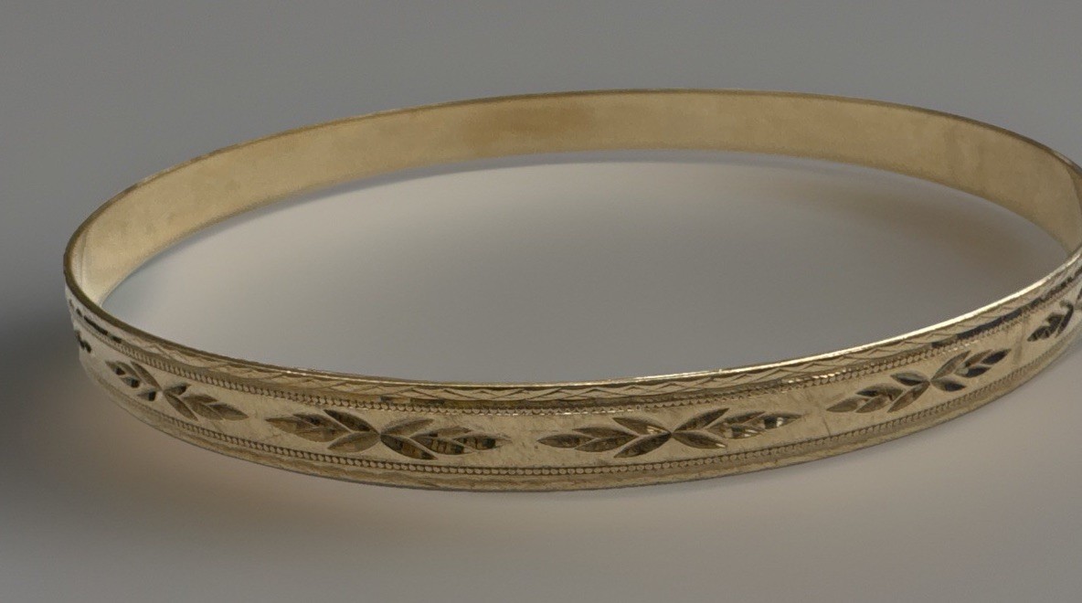 9ct Yellow Solid Gold Patterned Slave Bangle Brac… - image 1