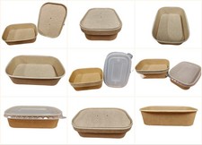 500ml Rectangle Kraft Food Container Box with Clear/Paper Lids Eco Degradable