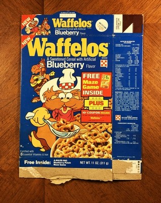 1980 Ralston Blueberry Waffelos Cereal Box   Authentic, Not a Reproduction