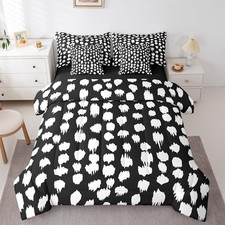 Black Bedding Sets Boho Polka Dots Full Comforter Set 7 Piece for Kids Boys M...