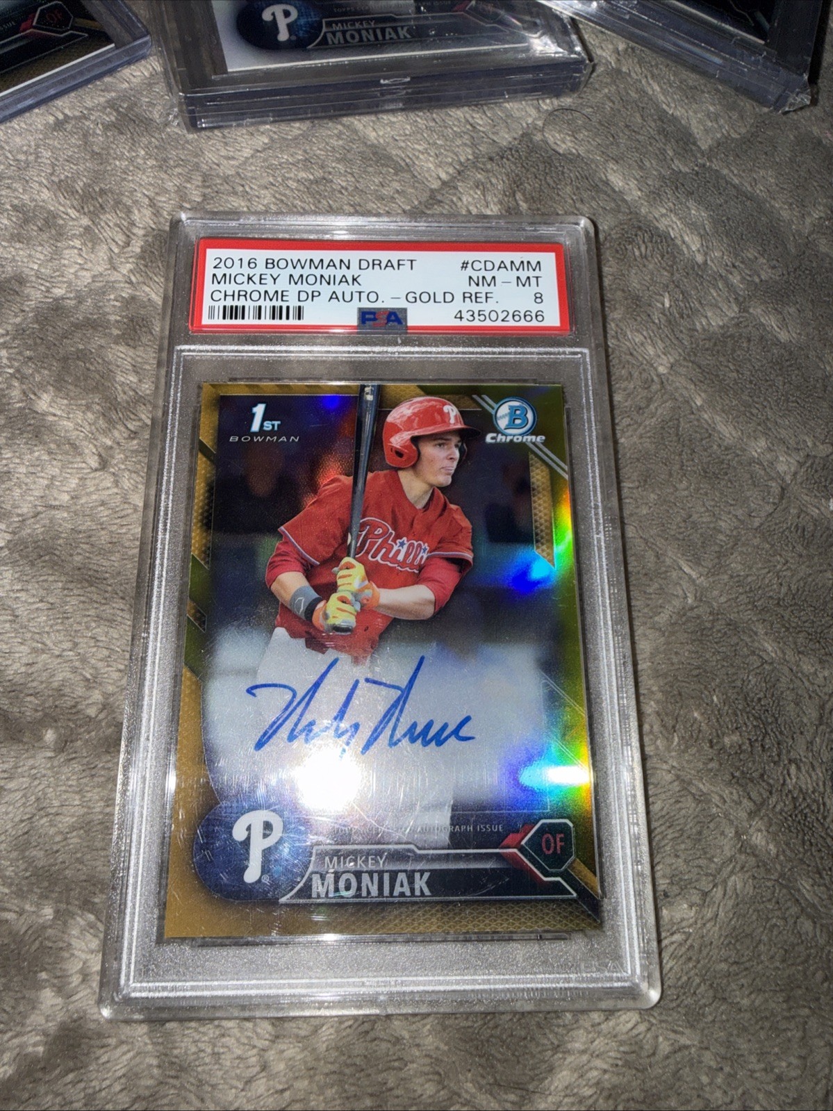 2016 Bowman Draft #CDA-MM Mickey Moniak Chrome Autographs Gold #/50 PSA 8