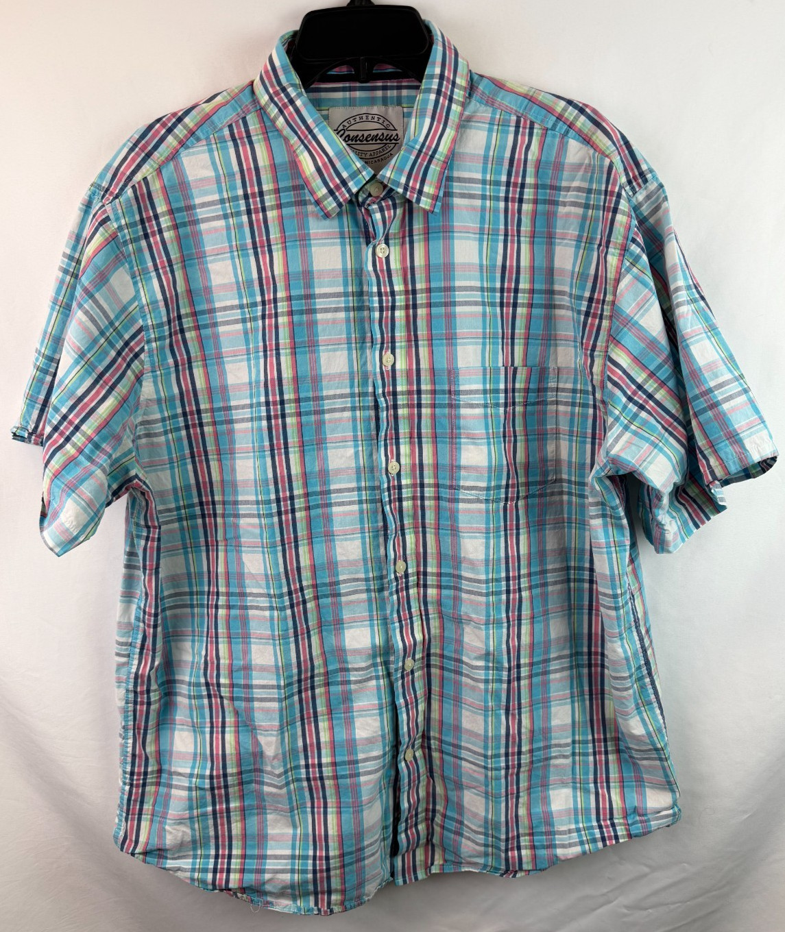 Consensus Multicolor Plaid Button Up Short Sleeve… - image 1