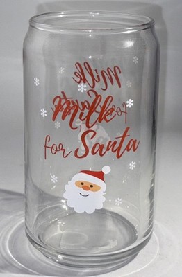 Milk For Santa Christmas/Holiday 16oz Can Cooler Glass 5 1/4 H x 3 W-NEW-SHIP24H