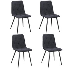 4 x Black Velvet Dining Chairs Plush velvet, metal legs, diamond stitch