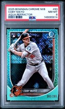 2025 BOWMAN CHROME MEGA BOX AQUA REFRACTOR #83 COBY MAYO RC 282/299 PSA 8