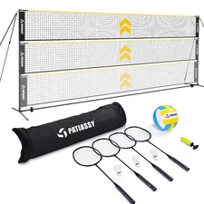 Portable Badminton Volleyball Pickleball Net for Backyard, 17FT Combo Set wit...