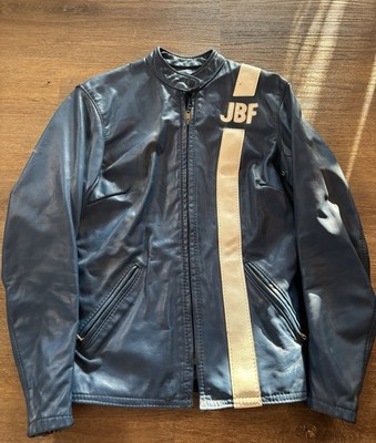 Vintage 1960s Bates California Mens Blue Leather Cafe Racer Moto Jacket US Sz 34
