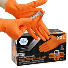 MED PRIDE 8 Mil Nitrile Gloves Heavy Duty Orange Disposable Diamond Grip 200ct