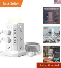 Surge Protector Power Strip Tower with 5 USB Ports and Night Light, 10FT Exte...