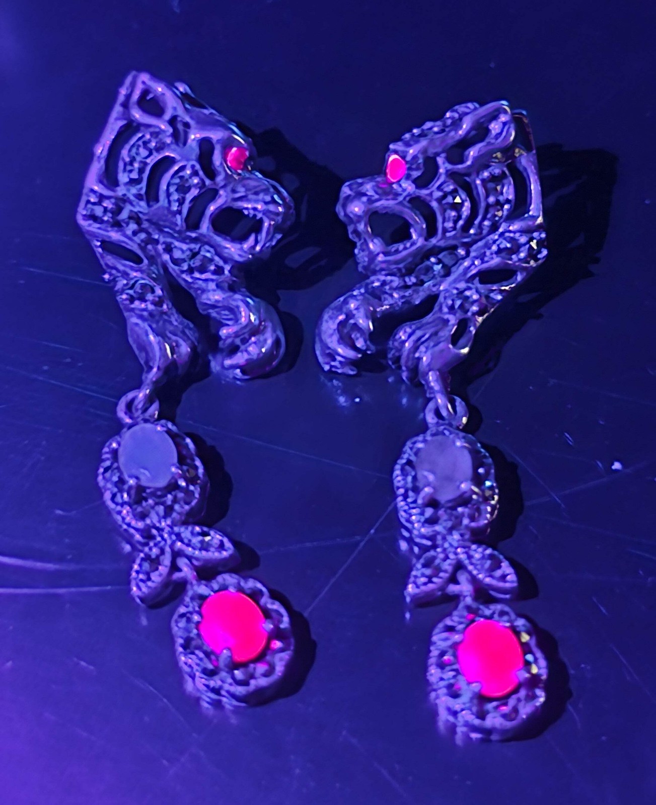 Tiger open work marcasite ruby and emerald vintag… - image 7