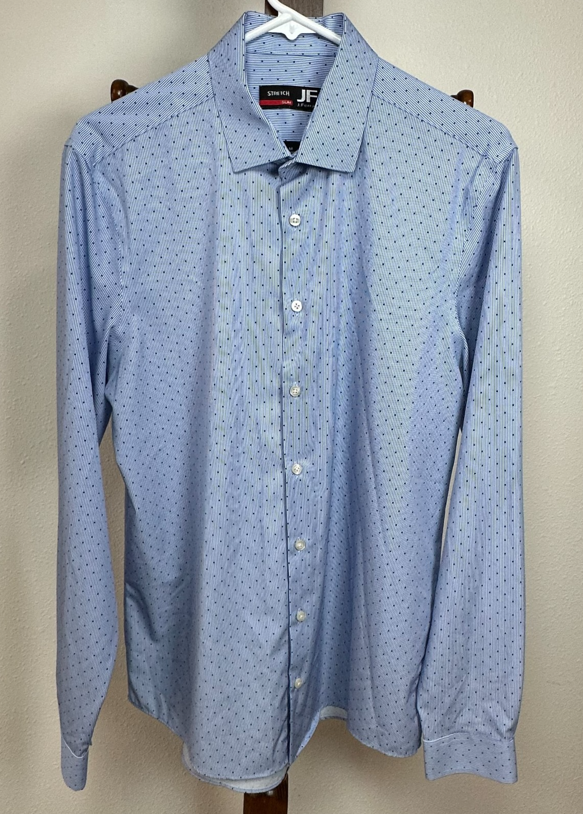 J. Ferrar Men’s Stretch Slim Fit Dress Shirt Blue Micro Dot M 15-15.5 34/35