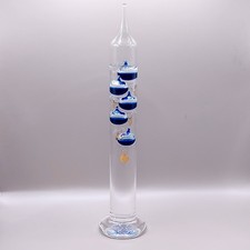 Tall Free Standing Galileo Thermometer with 5 blue floating globes 11"