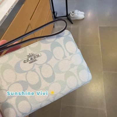 NWT Coach Corner Zip Wristlet In Pretty Signature Canvas Silver