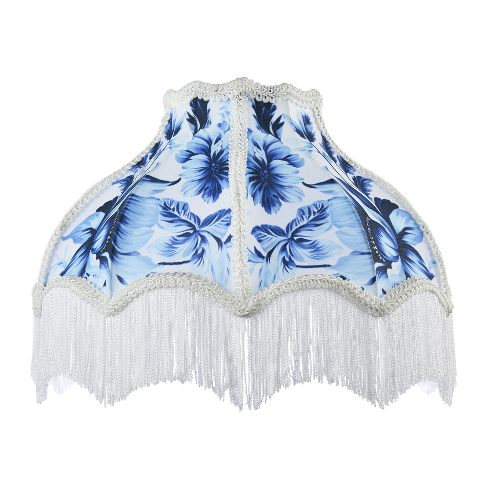 Vibrant Blue Floral Handmade Victorian Lamp Shade with White Trims by Happy H...