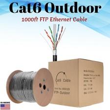 Shielded 1000ft Outdoor Cat6 Ethernet Cable FTP Solid Direct Burial Black UV
