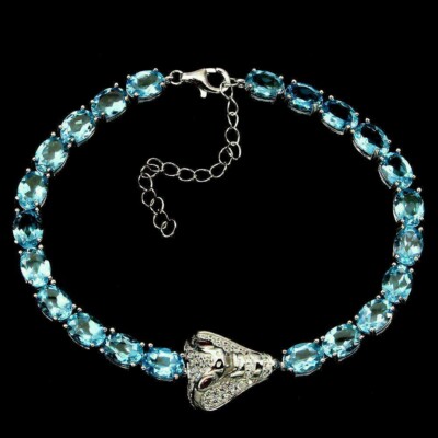 Silber Armband Blautopas echte natürliche Edelsteine massiv Sterling 7,25 bis 9,25 Zoll