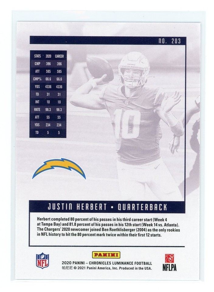2020 Panini Chronicles JUSTIN HERBERT RC Prizm Black PSA 10 GEM MINT LA
