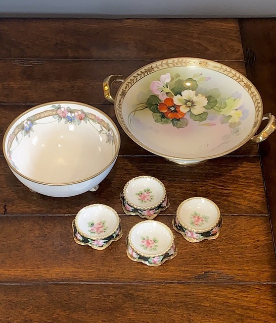 Lot 6 Hand Painted Nippon Open Salt Cellar Dip Footed Bowl Pedestal