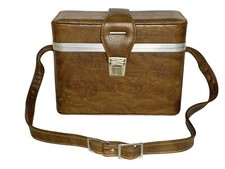 Vintage Faux Leather Camera Carrying Hard Case Brown with Shoulder Strap Italy