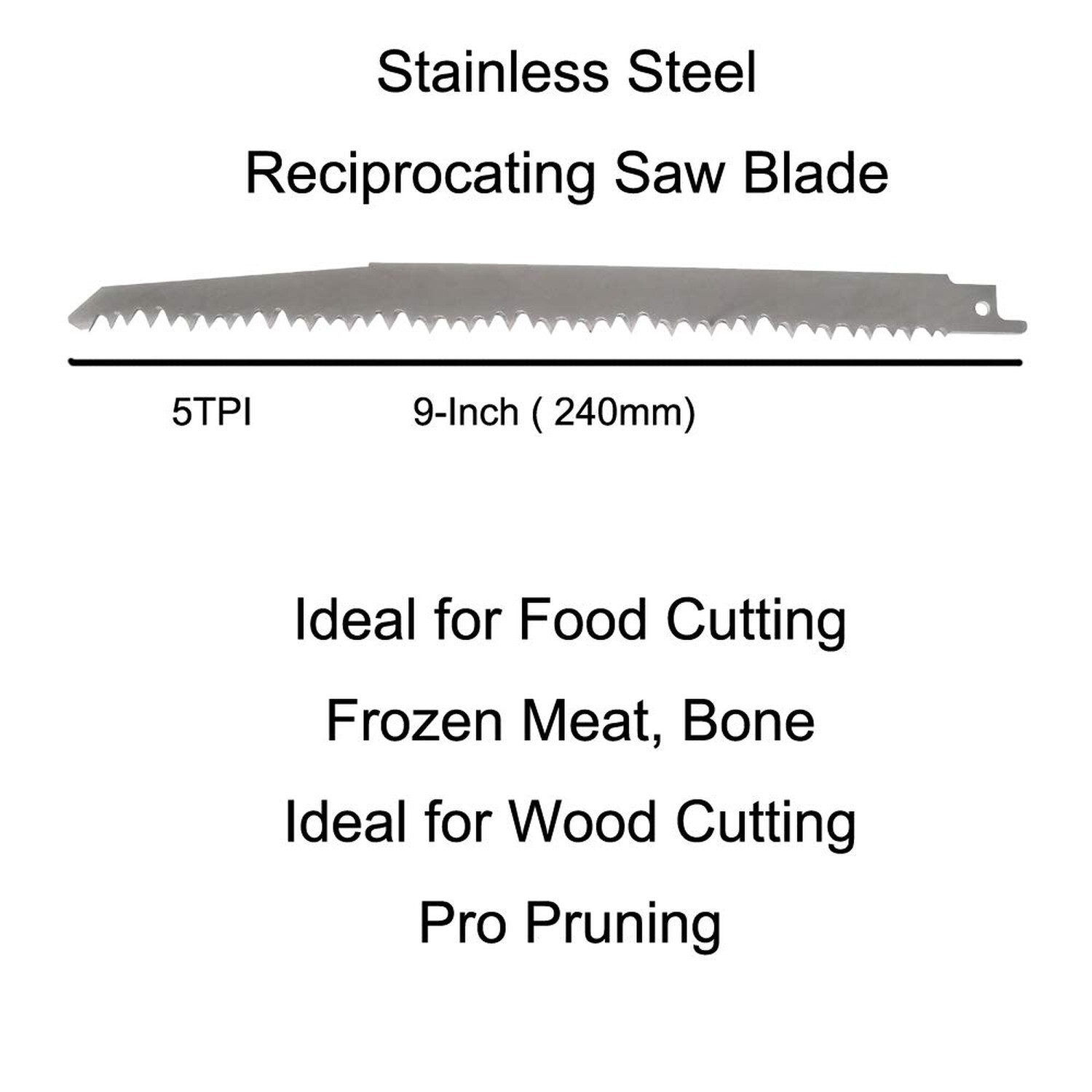 9" Stainless Steel Reciprocating Saw Blades for Food Cutting 5TPI Big