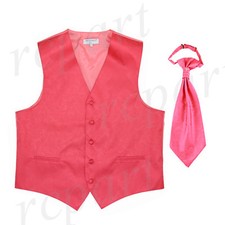 New Men's Vesuvio Napoli Paisley Tuxedo Vest Ascot Cravat Coral wedding formal