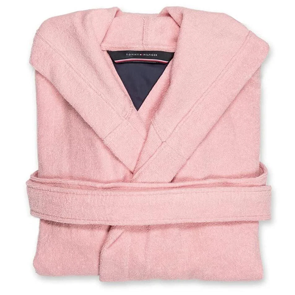 Peignoir femme Tommy Hilfiger avec capuche en tissu eponge rose