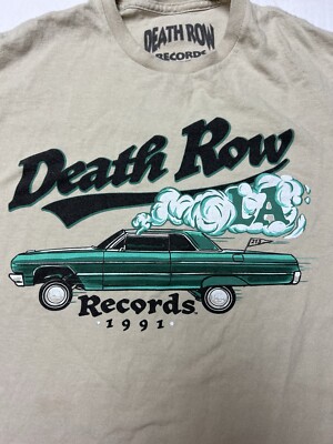 Death Row Records 1991 T-Shirt S Short Sleeve Tan Car Crew Neck VGC