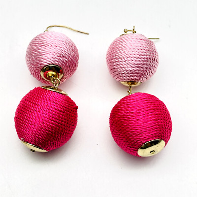 Wrapped Ball Dangle Earrings Pierced Pink Gold Tone Disco Go Go Dancer Groovy