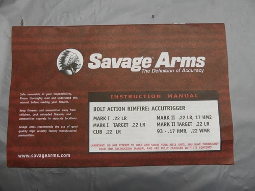 Savage Arms Bolt Action Rifle/Shotgun/Handgun Owners/Instruction Manual